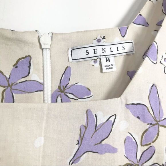 Senlis Anthropologie 100% Cotton Purple Cream Floral Puff Sleeve Blouse - Picture 13 of 15